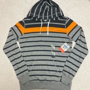 NWT NIKE Womens Gray Black Orange Striped Long Sleeve Hoodie Cotton Top 419643